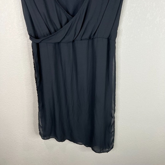 H by Halston Black Jet Set Jersey Dress Sleeveless with Draped Chiffon Overlay - Picture 4 of 13